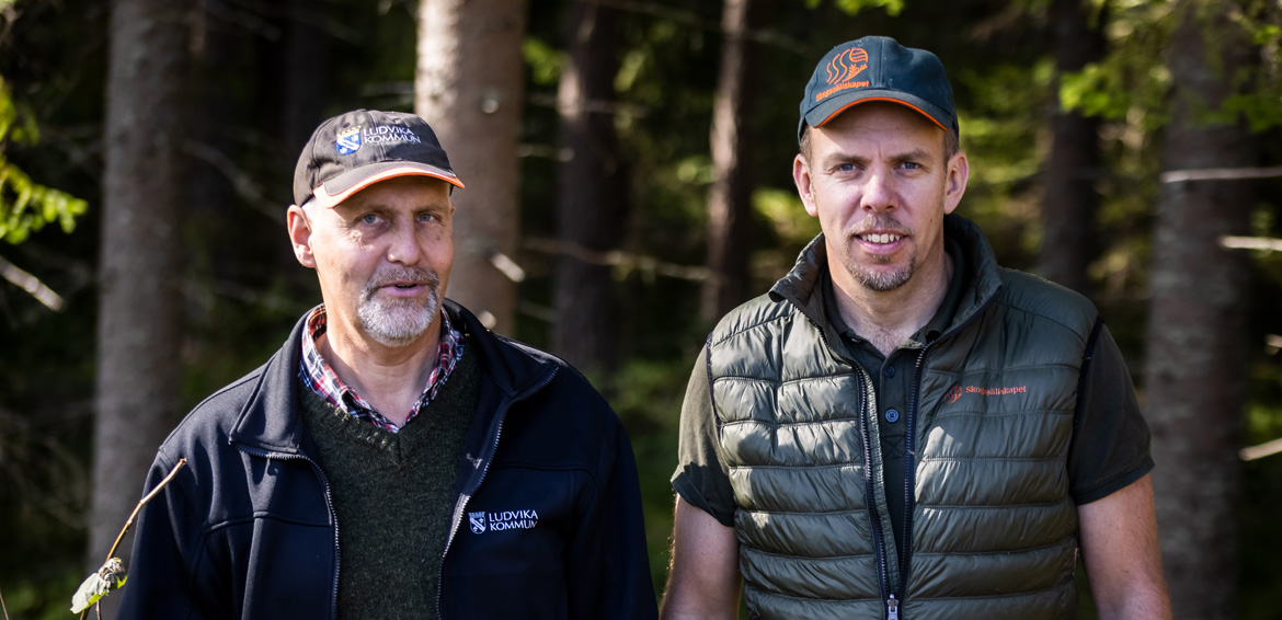 Bert Pilo, skogsförvaltare på Ludvika kommun, och Rickard Undevik, skogsförvaltare på Skogssällskapet. Foto: Henrik Hansson